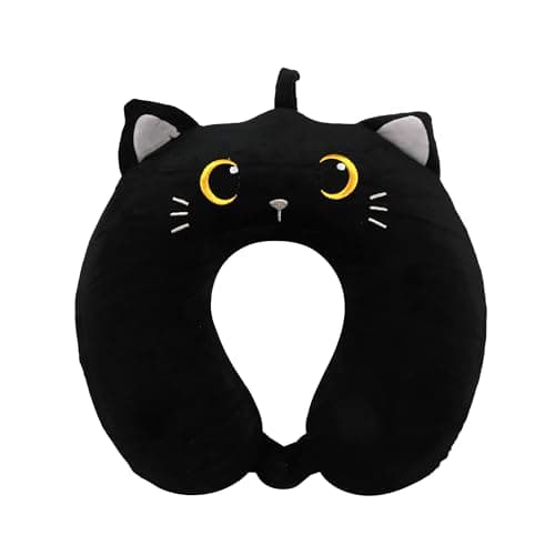 I-TOTAL® - Animal Shaped Travel Pillow/Soft Neck Travel Pillow for Neck Support/Funny Travel Pillows (Black Cat)