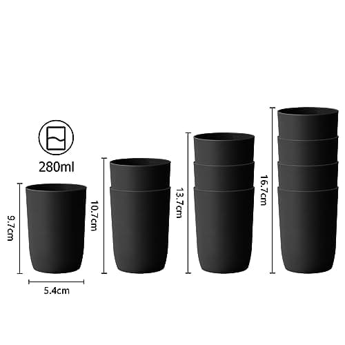 Qulable Plastic Cups Reusable Unbreakable Tumblers, Set of 4 Travel Mugs, Mouthwash Bathroom Cup Stackable, Plastic Water Cup 280ml for Adults Kids, Dishwasher & Microwave Safe (Black) — view 2