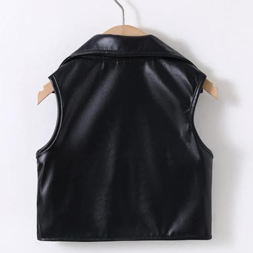 TTHVYE Kids Faux Leather Gilets Boys Girls Casual Jackets Zip Up Coats with Pockets Solid Color Waistcoat Athletic Walking Travel Outerwear Children Windproof Winter Tops Age 1-13 Years — view 2