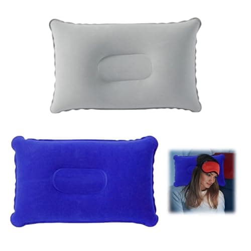 Generic 2Pcs Inflatable Pillows for Camping, 34*22cm, Portable, Waterproof, Blow Up Pillow, Folding, Beach, Sunbed, Neck, Adults, Outdoor, Fishing, Travel, Airplane, Car, Office, Sunbathing, Sleeping