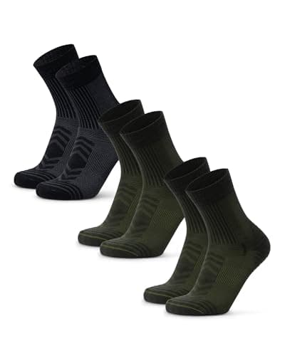 DANISH ENDURANCE Light Merino Wool Hiking Socks with Anti Blister Cushioning, for Men & Women, Unisex, 3 or 5 Pack, Multicolour (1xBlack, 2xOlive Green), 9-12