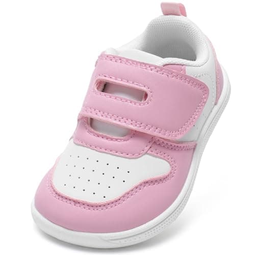 STQ KIDS Girls Trainers Toddler Wide Toe Box Barefoot Shoes Zero Drop Kids First Walking Shoe Lightweight Soft School Running Tennis Sneaker Daycare Sports Pink White 8 UK Toddler