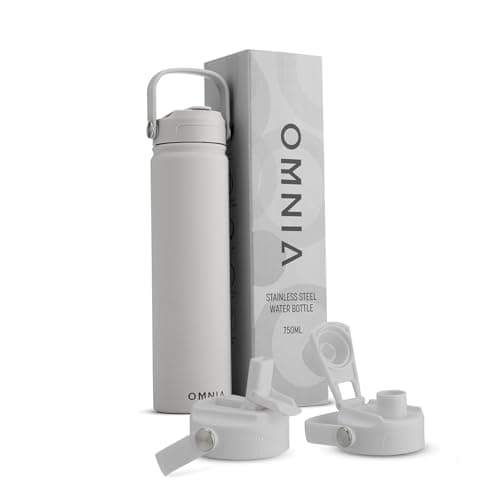 OMNIA NUTRIENTS Vacuum Insulated Stainless Steel Water Bottle, 2 Lids (Straw & Spout) Leakproof, BPA-Free, Reusable Flask Ideal for Travel and Outdoors (Stone Grey - 750 ml)
