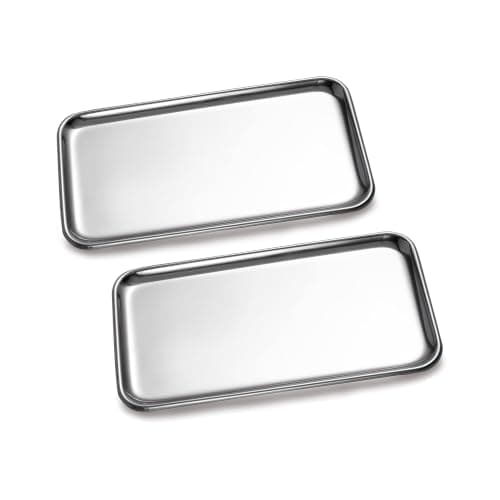 IMEEA® Small Rectangle Organizer Tray for Wallets, Cash, Coins, Keys, and Jewelry SUS304 Stainless Steel, 20.5 x 11.5cm, 2-Piece (Silver)