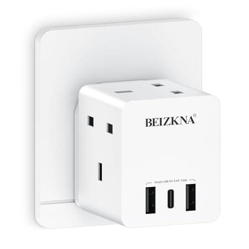 Multi Plug Adapter with 3 USB 3 Way Plug Adaptor Extension Socket Multiplug