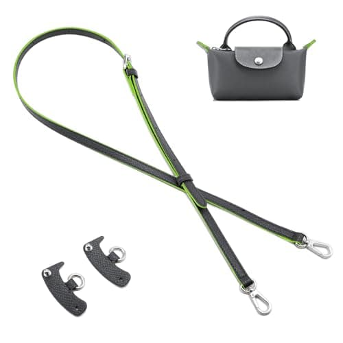 QIUTIMIY Leather Handbag Strap, Shoulder Bag Straps Replacement For Longchamp Purse Bags, Crossbody Adjustable Shoulder Strap(Graphite Gray-Sliver)