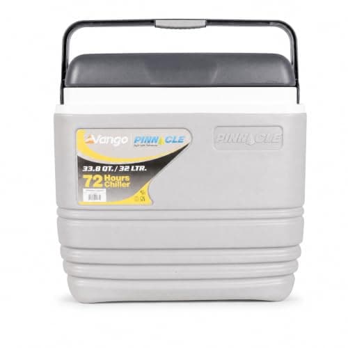 Vango Pinnacle Cool Box Cooler Ice Box | Highly Insulated, Portable, Leakproof, Durable, Ice Rentention, Food Safe - Camping, Fishing, Beach, Festival, Picnic (Grey, 32L)
