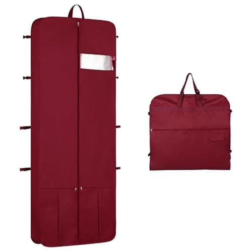 Kntiwiwo Wedding Dress Garment Bag 72" Dress Bags for Gowns Long with Accessories Pockets Bridal Garment Cover with Adjustable Handles for Wedding Dress, Prom Evening Gown, Burgundy, 24" x 72"Burgundy