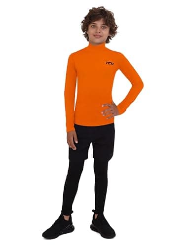 TCA Men's SuperThermal Compression Base Layer Football Running Top Long Sleeve Thermal - Mock Neck - Orange, XXL — view 5