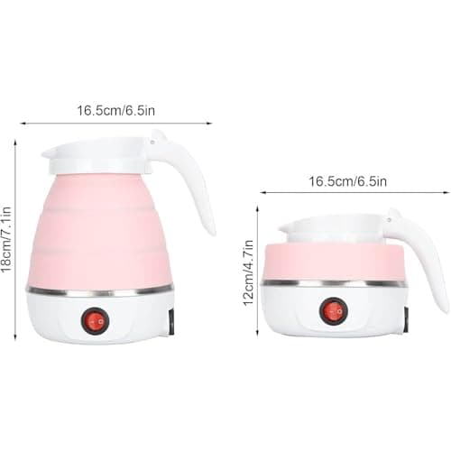 Foldable Electric Travel Kettle,600ml Portable Kettle Silicone Collapsible Heating Water Boiler Tea Pot for Camping,Easy for Storage with Separable Power Cord (Pink) — view 6