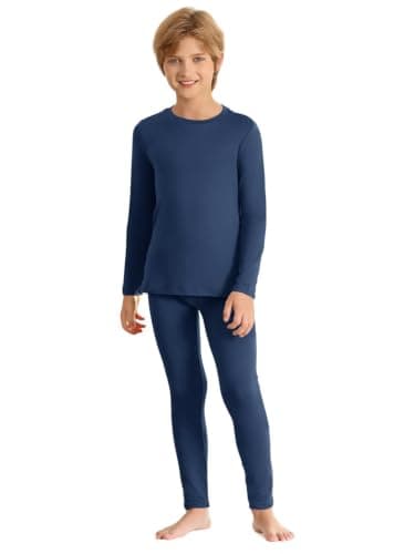 Haloumoning Boys Thermal Underwear Set Long Sleeve, Dark Blue, 13-14 Years