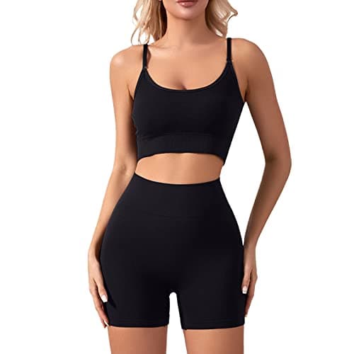 Generisch Sports Set Women's Yoga Outfit Set Women's Training Sets Tank Top 2 Pieces Seamless High Waist Fitness Outfit Yoga Shorts Sets, black, M