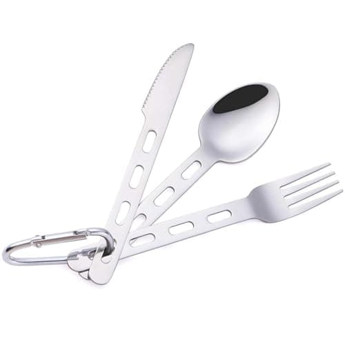 JYTDBCS 3Pcs Camping Cutlery Set Stainless Steel Flatware Travel Cutlery Set Tableware Kit for Knife, Fork and Spoon Set with Carabiner for Hiking Picnic, Office On-The-Go