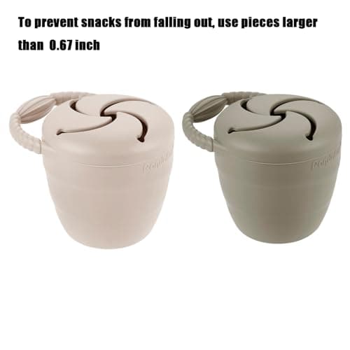 PandaEar 2 Pack Toddler Snack Pots, Collapsible Silicone Baby Snack Pots Cups, Spill Proof Toddler Snack Box Storage Container Food Catcher, Light Tan/Walnut — view 5