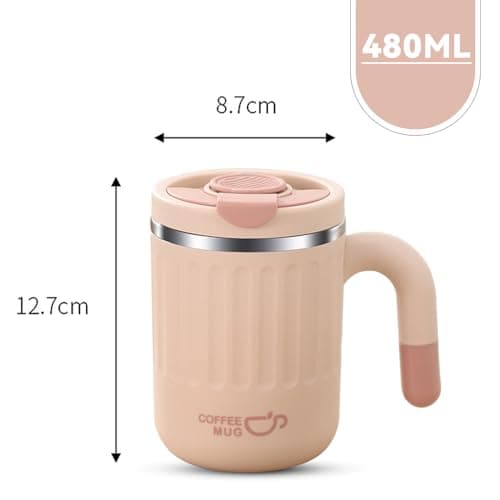 Insulated Coffee Cup, 480ml Travel Mug with Handle, Mug with Lid, Pink — view 5
