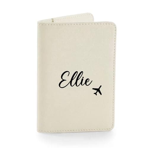 eBuyGB Personalised Passport Holder, Custom Name Passport Cover Travel Wallet, Faux Leather Travel Document Holder, Holiday, Honeymoon & Destination Wedding Gift for Her (Oyster)