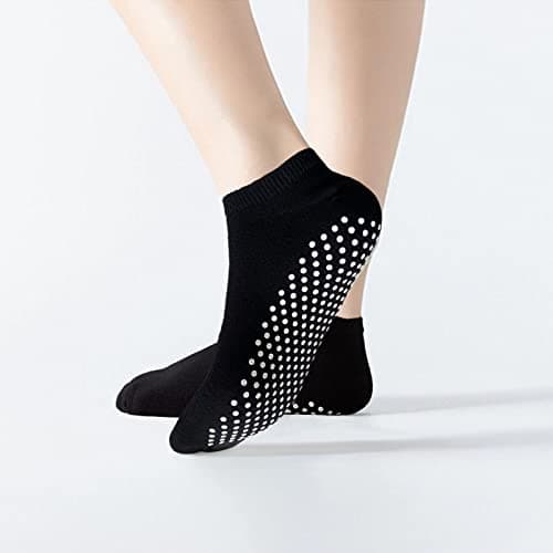 KEYRI Non Slip Yoga Socks Pilates Socks Cotton Yoga Socks for women and men with Grips,Ballet Home Hospital Fitness Sports Socks,Full Toe Ankle Non-Slip Grip Socks,One Size (4 Black) — view 2