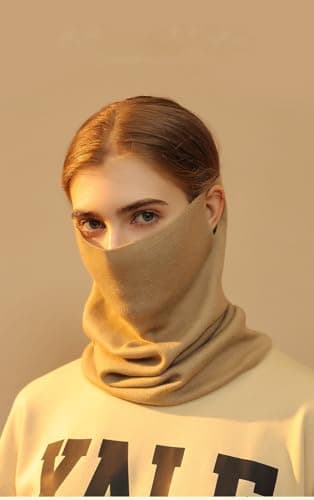 BSLVWG Winter Multifunctional Neck Warmer Fleece Lined Scarf Fleece Thicken Windproof and Dust Skiing Circle Lining Knit Infin for Mens Womens (Caramel) — view 3