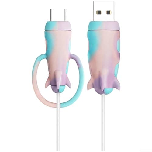 Silicone Cable Protector with Built-in Winder, Non-Slip Cord Organizer for USB-A, USB-C and For Micro-USB Charging Cables, Dual Protection Sleeve for Travel and Home, For Rainbow(D)