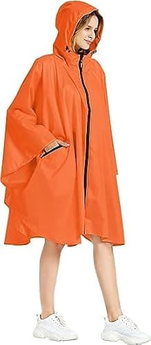 Royalotic Rain Poncho Reusable Adult Waterproof Hood Raincoat Packable Rain Jacket Zipper Rainwear Lightweight Cape with Pocket (orange) — view 4