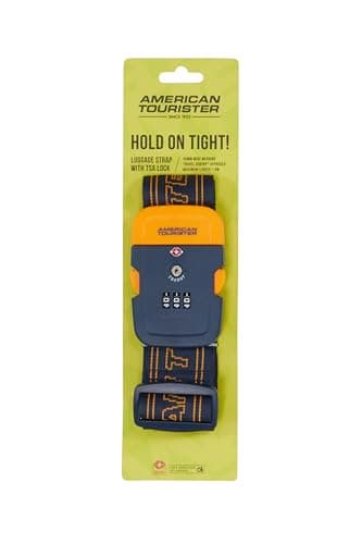 American Tourister - Luggage Strap with TSA Lock, Secure Suitcase Belt for Travel, Dark Blue/Orange