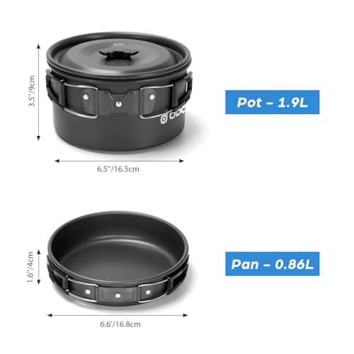 Odoland Camping Cookware Set, Non Stick Pot Pan Kettle Set with Stainless Steel Cups Plates Forks Knives Spoons for Outdoor Cooking and Picnic - Camping Cutlery Set Suit 2 People — view 3