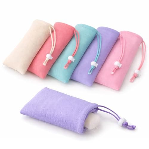 Exfoliating Soap Bags for Shower - 5 Pack Reusable Mesh Soap Bar Bags with Drawstring, Thickened Lathering Pouches for Travel, Bath, Face Wash, Cleanser Storage and Quick Drying