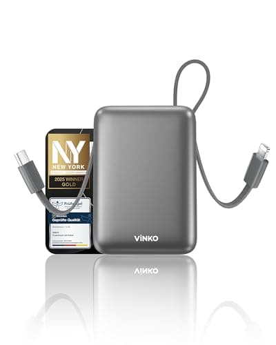 VINKO 20000mAh Fast Charging Power Bank, Small Power Bank with Built-in Cable, 22.5W USB C Portable Charger, Mini Battery Pack for iPhone 16 15 14 13 Samsung Galaxy Google Android (Gray)