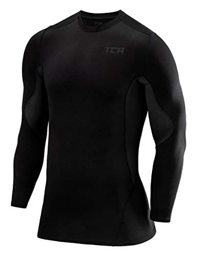 TCA Men's SuperThermal Compression Base Layer Top Long Sleeve Thermal Under Shirt - Black Stealth, S