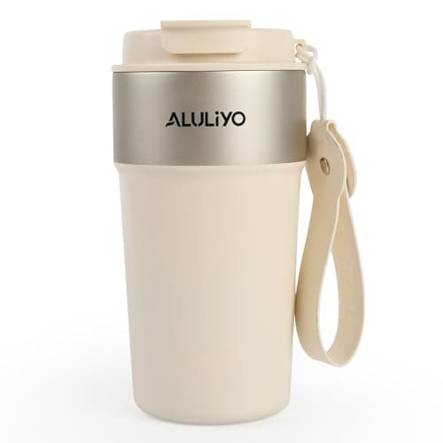 ALULIYO Travel Mug, Insulated Coffee Cup with Straw & Lid, 500ML, White