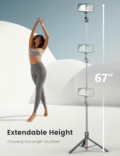 67" Longer Selfie Stick, Tripod for iPhone with 2 Fill Lights — view 2