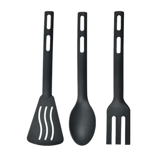 Utensil Set - Nylon - Set of 3 Heat Resistant Utensils with Slotted Spoon and Fork - Anti-Scratch Kitchen Cooking Tools for Frying, Serving, Baking