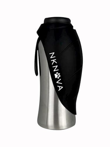 NKNova Stainless Steel Pet Water Bottle 800ml, Foldable Bowl, BPA Free, Leak Proof, Portable Dog Water Bottle for Walking, Hiking and Travel (black)