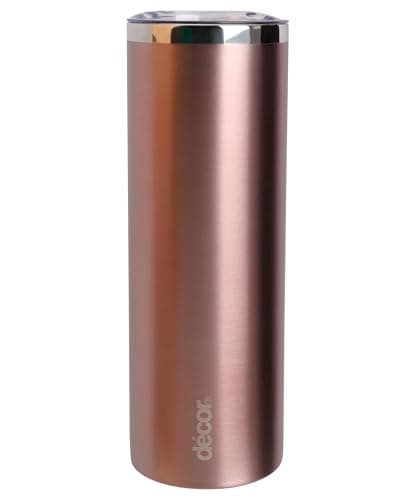 Décor Double Wall Stainless Steel Travel Mug - Keeps 6 Hours Hot - 12 Hours Cold - Car Cup Holder Compatible - Easy Drinking Access with a Slide Cap Lid - 600ml Rose Gold. — view 2