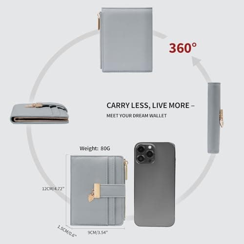 Pomelo Best Women's RFID Wallet - Vegan Leather Bi-fold Small Ladies Purse with Zipper Coin Pocket & ID Window - Leaf Charm Compact Wallet for Women (Grey) — view 5