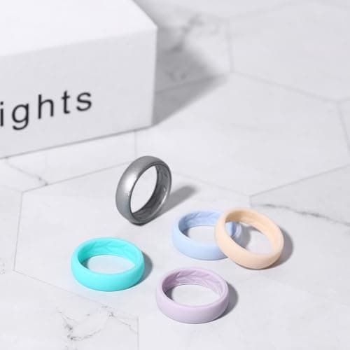 JewelryWe Women's 5PCS Silicone Rings: 5.4mm Breathable Sport Fitness Ring for Yoga Gym Hypoallergenic Wedding Bands — view 6