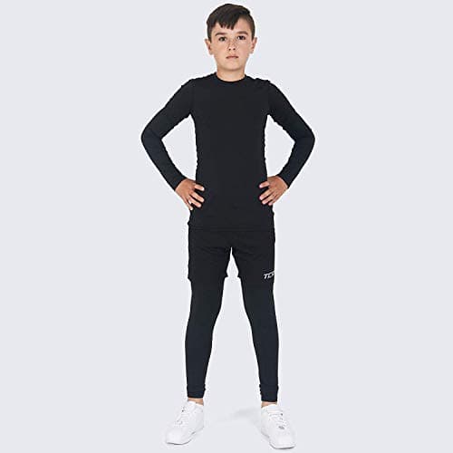 PowerLayer Kids Base Layer Long Sleeve Compression Shirt. Lightweight and Moisture Wicking Thermal Top for Football, Rugby, Soccer and Gym for BoysBlack, 12-14 Years (Boys X-Large) — view 2