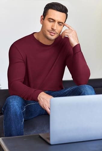 Ekouaer 3 Pack Thermal Vests Men Long Sleeve Tops, Black/Navy/Burgundy 3XL — view 4