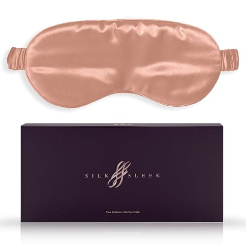 SILKSLEEK Eye Mask for Sleeping, 22 Momme Pure Mulberry Silk Sleep Mask Filled with 100% Pure Silk, Travel Essentials, Super Soft & Comfortable Blackout Eye Mask in Gift Box… (Rose Gold)