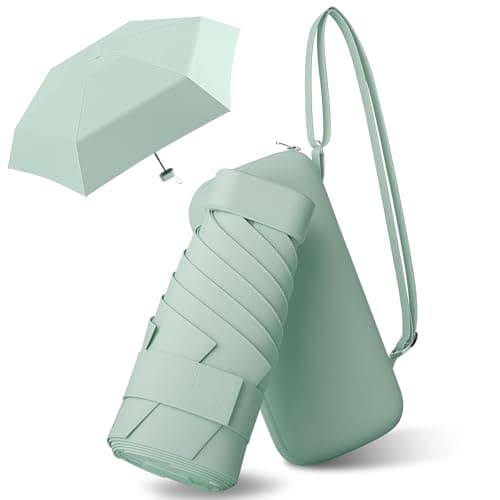 FWHFNB Travel Umbrella, Pocket Umbrella, UV Umbrella, Mini Umbrella for Women Handbag,With Storage Box, Portable Lightweight Compact, for Travel Outdoor Daily Use (Mint Green)