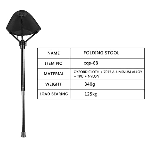 Rapoyo Adjustable Telescopic Folding Stool, Portable Single Leg High Chair, Tall Slacker Chair, Black Aluminium, Modern Style, For Outdoor Camping, Walking, Traveling — view 6