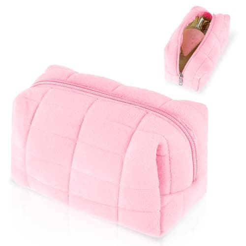 Sibba Makeup Bag Small Zippered Toiletry Organizer Make Up Travel Traveling Cosmetic Storage Case Skincare Cute Fluffy Polyester Purse Brush Set Pouch Daily Essentials Bathroom Display Womens — view 2