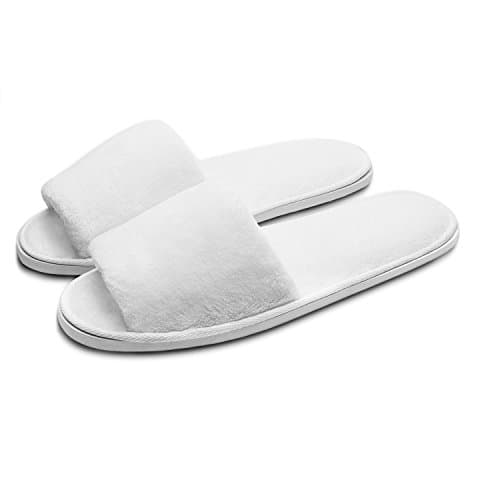 Echoapple Two Size Fit Most Slippers - 5 Pairs of Deluxe Open Toe Disposable Slippers for Spa, Party Guest, Hotel and Travel (6/7.5 UK, White)