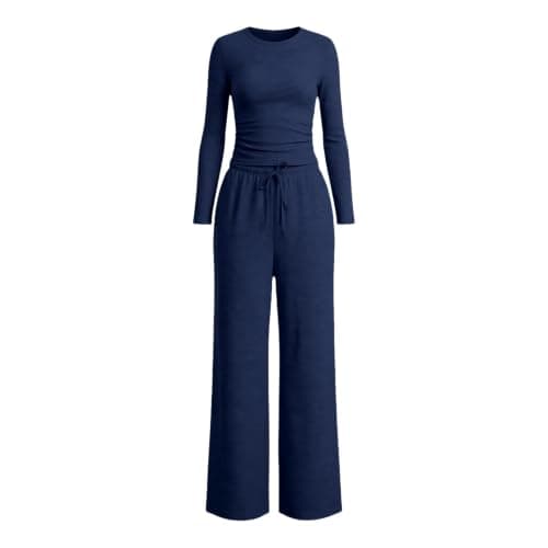 Travel Sets for Women Clothes Wrinkle Free Co Ord Sets for Women Loungewear Tracksuits Long Sleeve Ruched Top and High Waisted Wide Leg Pants Travel Jogging Gym Home Lounge Wear Y2K Going Out Outfits — view 6