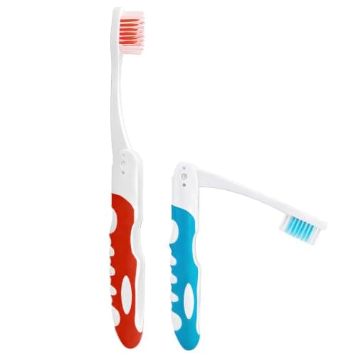 2Pcs Folding Toothbrush, Portable Travel Toothbrush Set, Lightweight Soft Tooth Brush for Travel, Camping, Hiking, Office (Blue & Red)