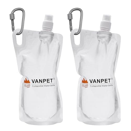 VANPET 1L Hiking Collapsible Water Bottles, 33OZ BPA-Free Plastic Flasks, Reusable Drink Bags, Foldable Backpacking Water Bottle for Travel Camping Hiking (2-Pack)
