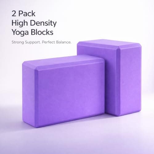 2 Pack Yoga Blocks High Density EVA Foam Non Slip Gym Bricks for Pilates Stretching Balance and Home Fitness Exercise (Purple) — view 2