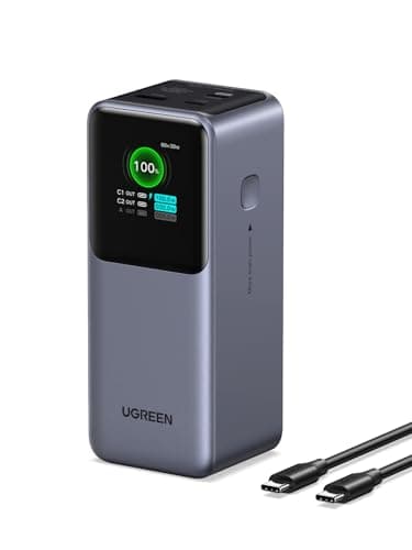 UGREEN Nexode Power Bank 20000mAh 130W Fast Charging, 3-Port USB C Portable Charger Smart Digital Display Battery Pack Compatible with Dell, HP, ASUS, iPad, iPhone Air/17/16, Galaxy S25, AirPods