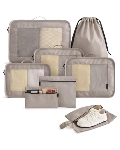 LIGHT FLIGHT 8pcs Packing Cubes, Travel Suitcases Organiser, Camel