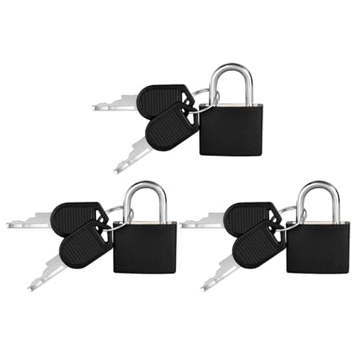 Flintronic 3 Pack Suitcase Lock with Key Small Padlock Luggage Lock Travel Lock Backpack Lock, Color Metal Padlock with Key, Small Padlock for Travel Backpack Play Fitness, Black